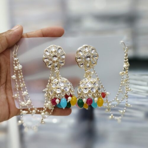 Multi white gold bahubali earing set😍