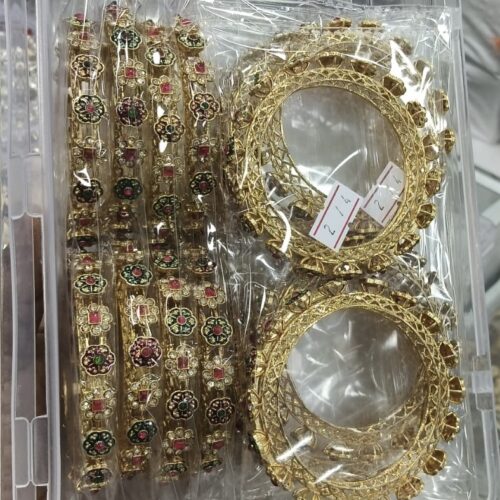 Heritage flower red green bangles set Size 2.8