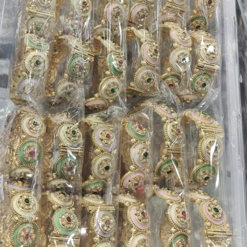 White rajwadi multi color petch wali bangles set Size 2.4