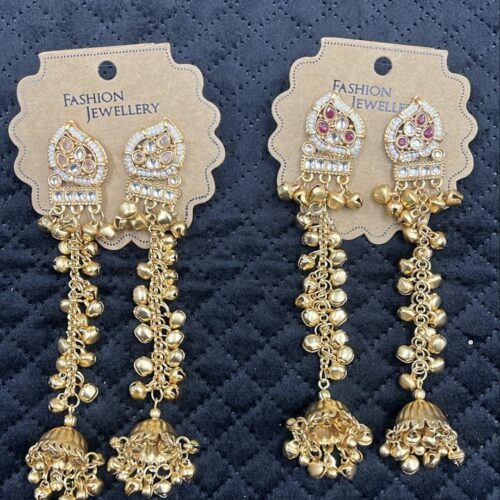 White pearl with multi stone kashmiri earings