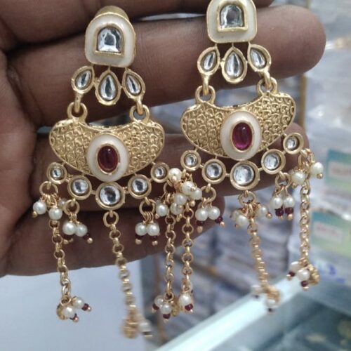Heritage pink white kashmiri earings