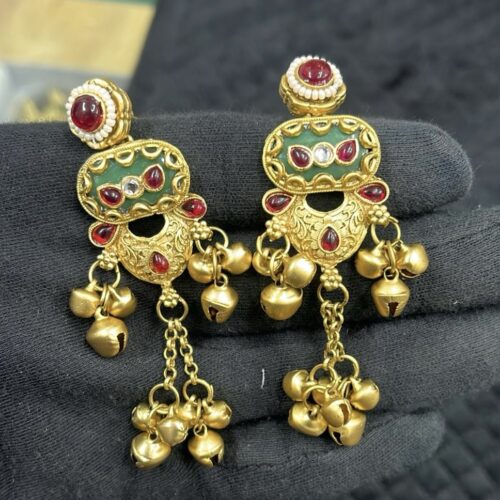 Heritage red & green kashmiri earings