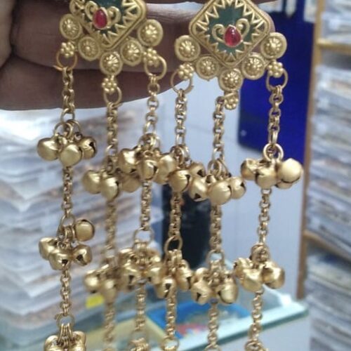 Heavy 3 layer gold kashmiri earings